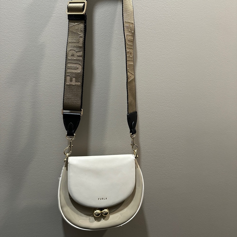 Furla Elegant White and Tan Crossbody Bag